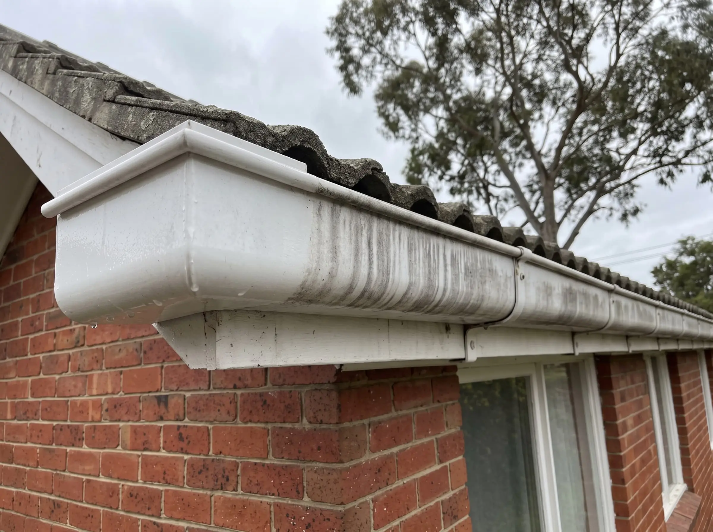 Medium pressure gutter rinse along roofline in Melbourne